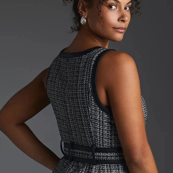 ANTHROPOLOGIE MAEVE Retro TWEED Button front Black White MINI DRESS - Fall! 8/10 - Picture 9 of 13